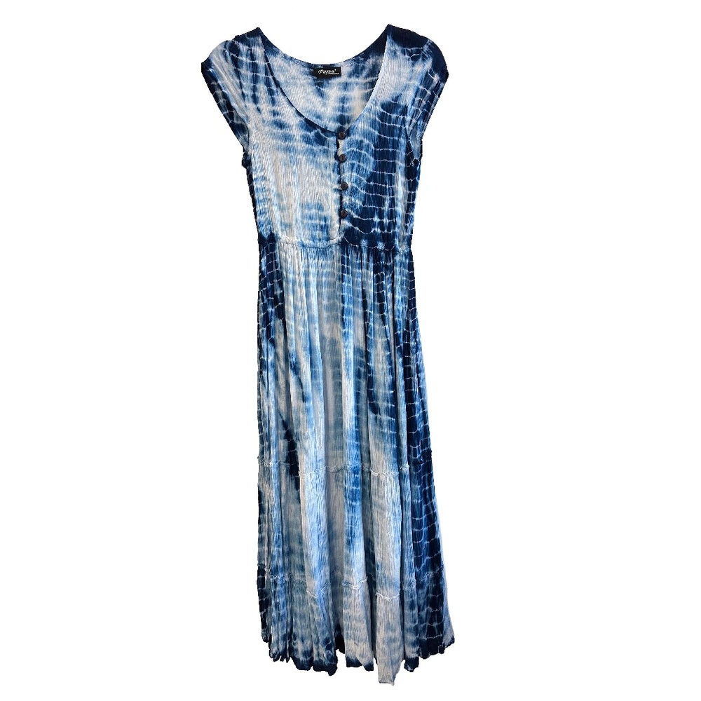 Blue & White Tie Dye Flowing Maxi Dress